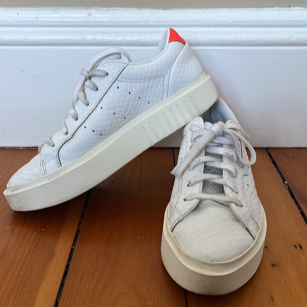 adidas White Sneakers with Red Accents